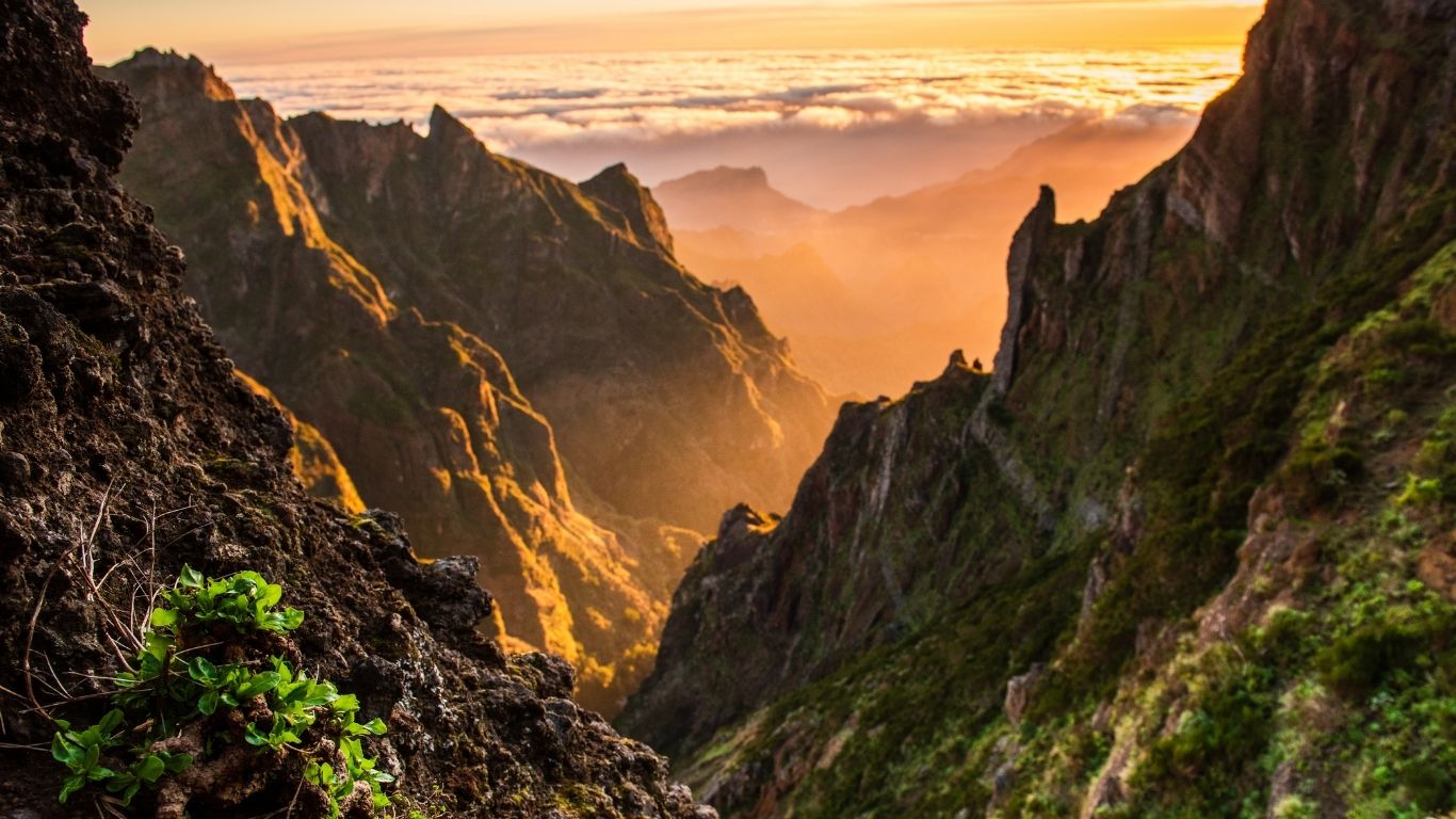 Wanderwege und atemberaubende Naturlandschaften Madeiras, die sich malerisch an steile Klippen schmiegen und üppig grün bewachsen sind